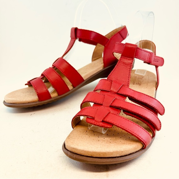 hotter Shoes - Hotter Concept Red Leather Sol Adjustable Straps Flat Sandals size 8.5 EU 40